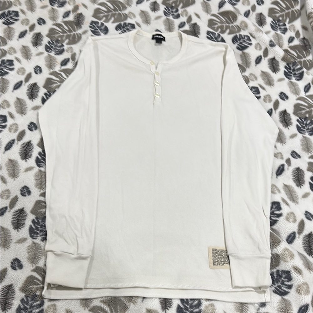 White Long Sleeve Henley Shirt